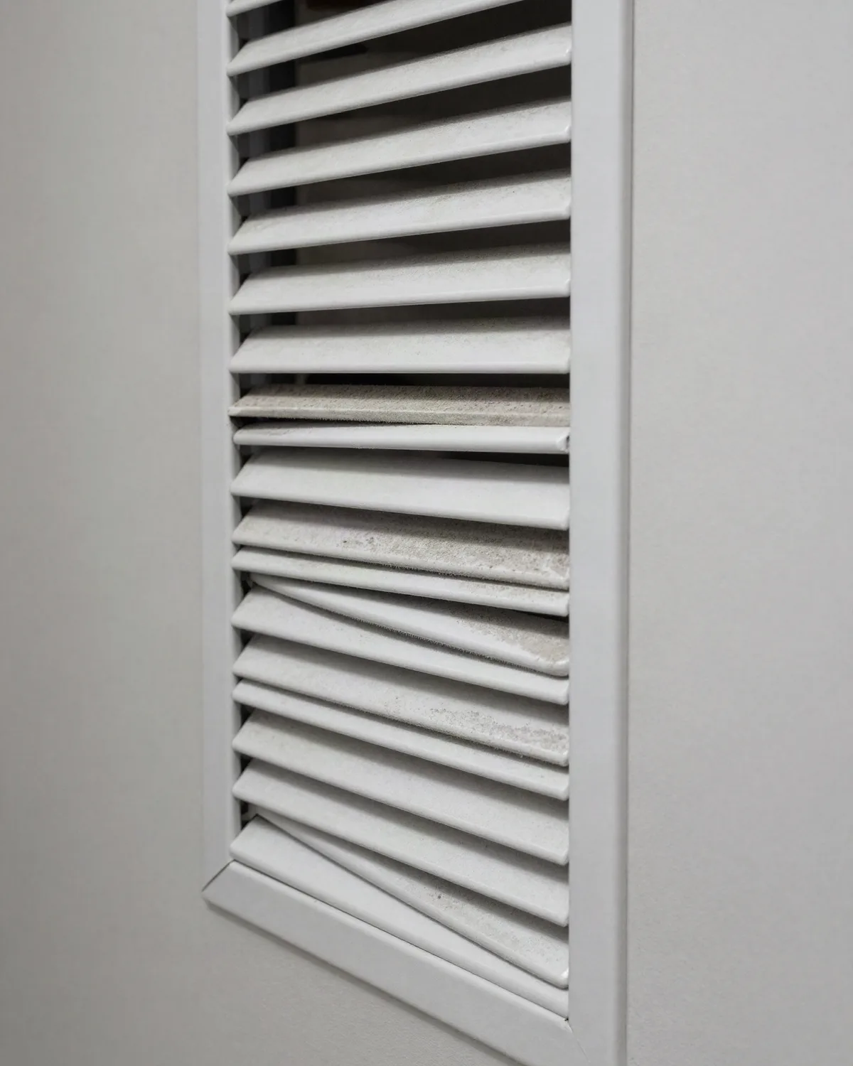 Return air grille with dust packed along the louvres